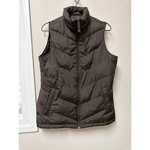 Lands End Goose Down Puffer Vest Brown Quilted Zip Womens Small Tall Insulated‎